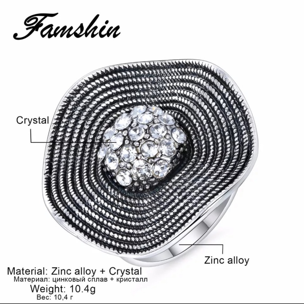Crystal Ring Flower Ring Zircon Retro Jewelry - Picture 4 of 6